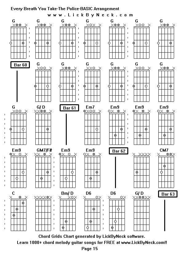 Chord Grids Chart of chord melody fingerstyle guitar song-Every Breath You Take-The Police-BASIC Arrangement,generated by LickByNeck software.